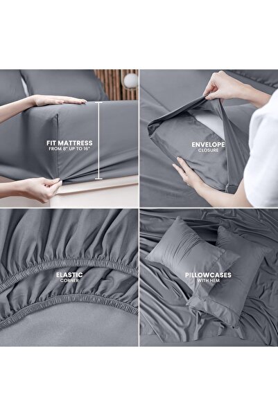 Utopia Bedding King Bed Sheets Set - 4 Piece, Brushed Microfiber, Grey