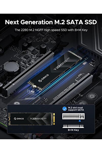 Orico 128GB M.2 2280 SATA SSD (B+M Key) — SATA III 6Gbps, up to 500MB/s Read — Y20M