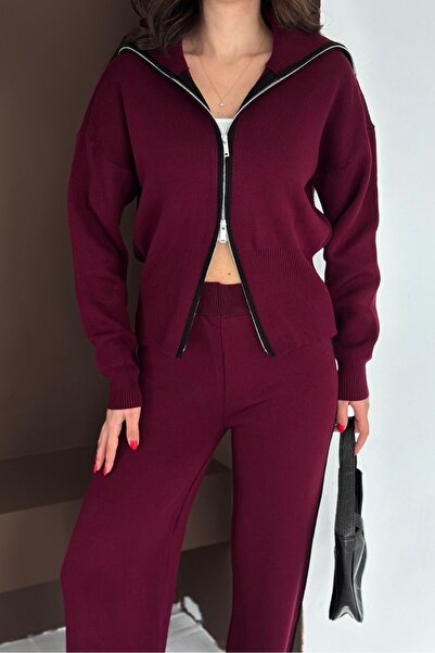Noi Belis Zipper Detailed Turn-Down Collar Knitwear Bottom-Top Set Aw25Au0036