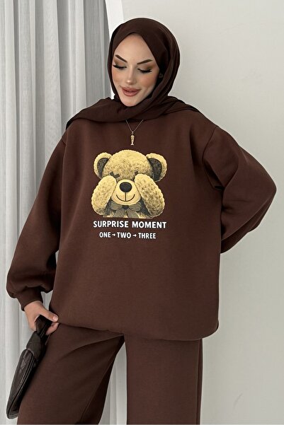 Bestenur Teddy Bear Pattern Three Thread Double Suit 1655 - Brown