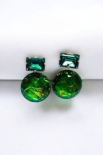 PETEK AKSESUAR GREEN STONE DANGLE EARRING