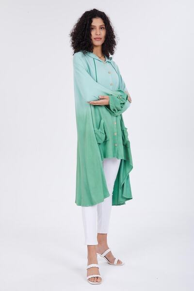 della moor Women's Green Tie-Dye Patterned Hooded Tunic