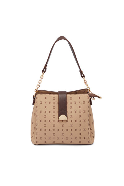 Tergan Bej Print Kadın Omuz Çantası - S25K1PR09178-T2E