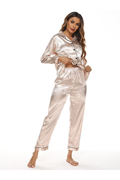 FridayIn Home style Lapel Solid color Pocket Regular sleeve Pajama