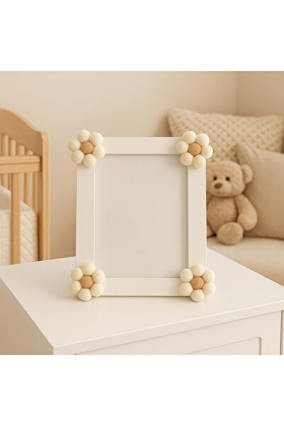 SefDen Lazer Kesim Atölyesi Ponpon Çiçekli Dekoratif Fotoğraf Çerçevesi – Kre...