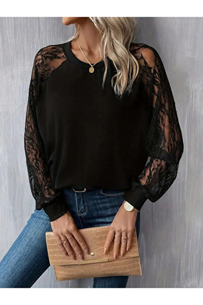GENCULUS Women's Long Lace Sleeve Crew Neck Viscose Blouse