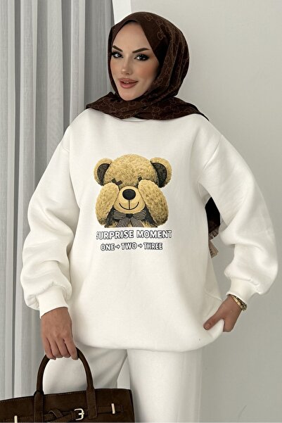 Bestenur Teddy Bear Pattern Three Thread Double Suit 1655 - White