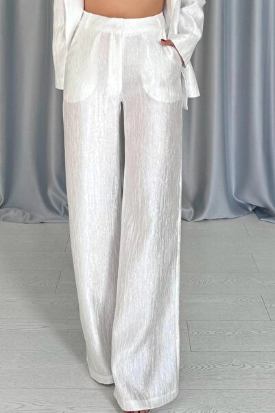 GENCULUS Ecru Belted Waist Jacket and Trousers Shiny Set