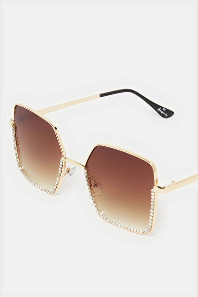 REDTAG Women Brown And Gold Oversize Sunglasses