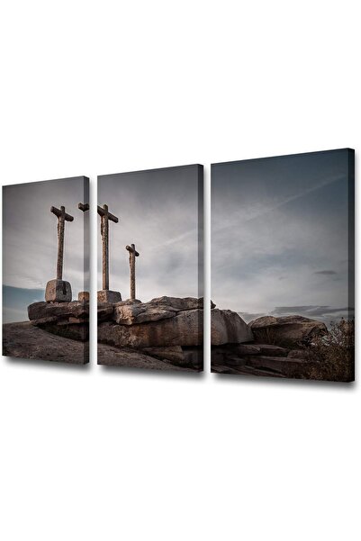 Emoda home Trove مجموعة من 3 لوحات فنية جدارية من القماش بتصميم صليب مسيحي فا...