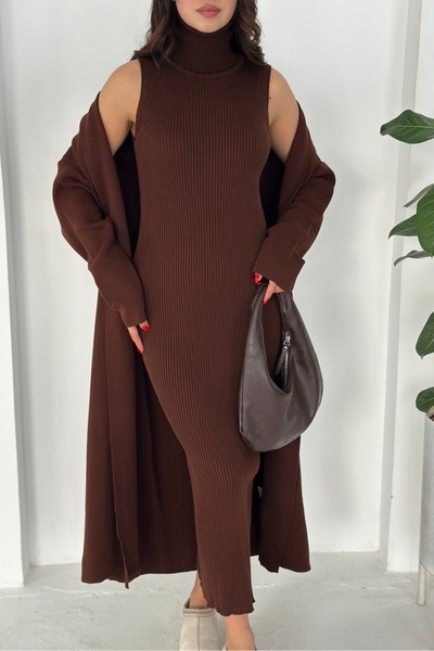 Noi Belis Maxi Boy Cardigan Turtleneck Dress Knitwear Set Aw25Hi0058