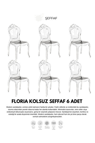 Daim Plastik FLORİA KOLSUZ POLİKARBON DÜĞÜN SANDALYESİ 6 LI SET
