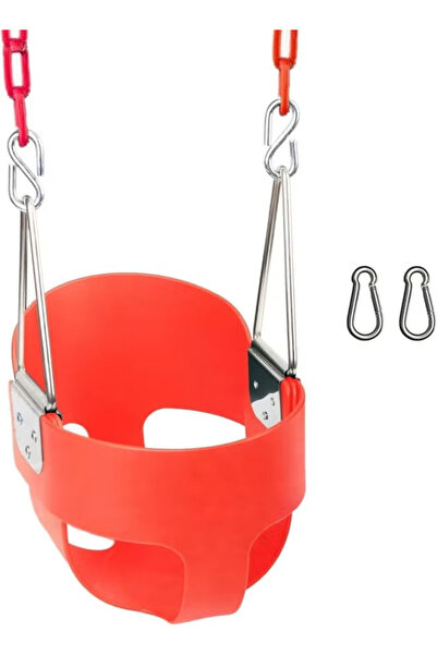 Fitness World Children's swing seat with full backrest and plastic-coated chains for indoor and outdoor use, red color