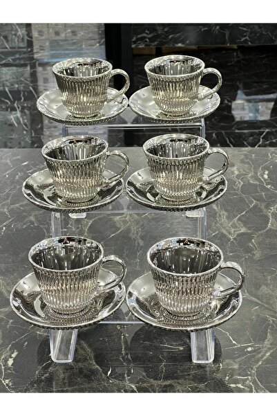 isra kristal Luxury Silver 6-Piece Coffee and Tea Cup Set - Modern Cup Set - Dishwasher Safe