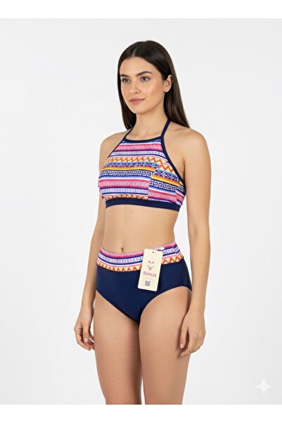 FUNELLA Women's Stylish Ethnic Patterned Crop Bikini Set