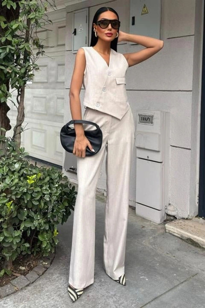 GENCULUS Vest Cross Detail Buttoned Pocket Vest Suit 10150