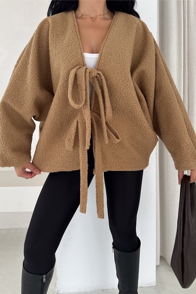 FEMELLE Camel Wrap-Around Tie-Up Oversized Cardigan Bat Sleeve Standard Size