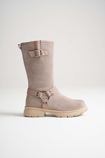 ANALİN SHOES Women's Genuine Leather Accessory Detailed Riding Boots - Mink Suede