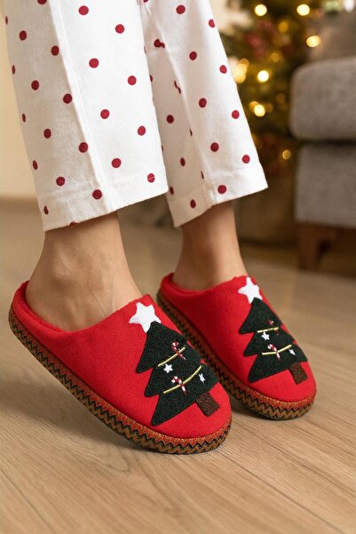 MODAONN Γυναικείες παντόφλες σπιτιού με θέμα την Πρωτοχρονιά ριγέ
