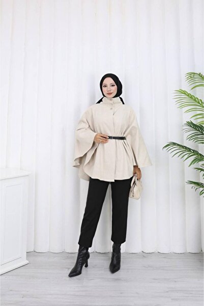 Kayaka triko Women's Mock Neck Belted Cashmere Poncho