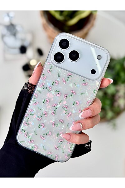 Go Aksesuar حافظة سيليكون متوافقة مع هاتف Iphone 17 Promax 2 في 1 ذات تصميم لامع يتغير لونه على شكل زهرة