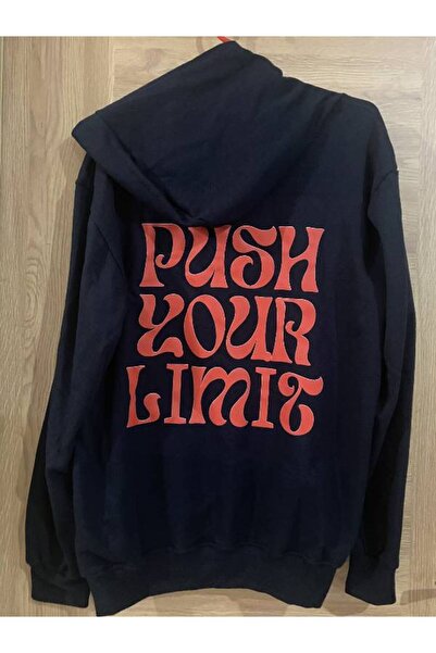 EDWOL Unisex Long Sleeve Hooded Sweatshirt with Pocket in Navy Blue, Dtf Printed Printed on the Border