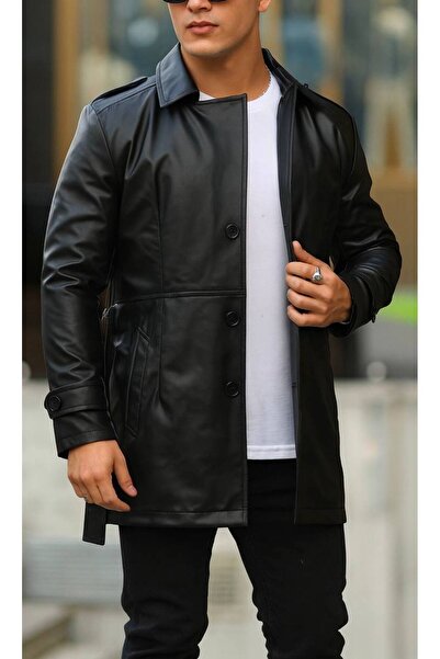 BASEL.CO Men's Slim Fit 80 cm Long Leather Jacket - Full Thai Feather Lining