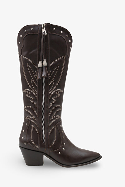 İNNABUTİKK Custan Kadın Western Çizme - Kahve