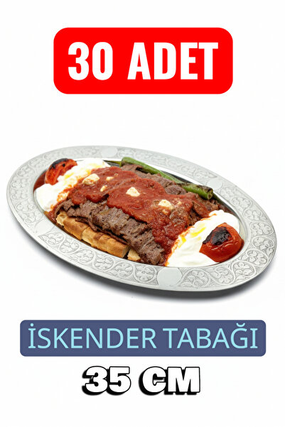 Binbir Trend Oval Krom Çelik İskender ve Servis Tabağı – Otantik İşlemeli, 35 cm