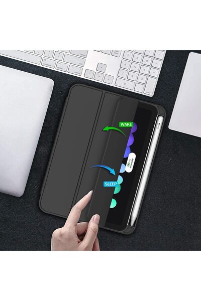 HYX iPad Mini 7 (A17 Pro)/6 (8.3") Case with Pencil Holder, Soft TPU Back, Auto Sleep/Wake, Black