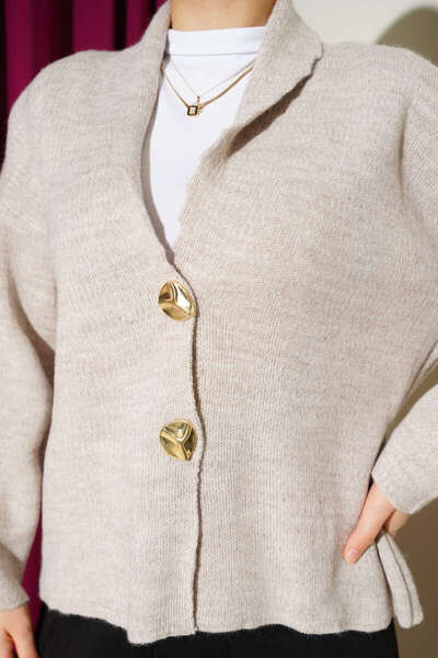 MissPul Gold Buttoned Short Knitwear Cardigan