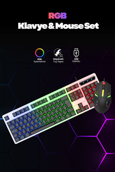 Concord Gaming Rgb Işıklı Kablolu Q Klavye % Mouse Türkçe Oyuncu Set Beyaz