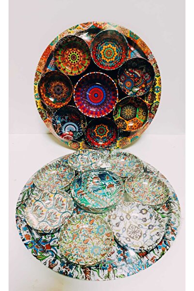 OSO HOME Authentic-Chinese Patterned 8-Piece Snack Plate, Breakfast and Treat Metal Presentation Serving Set