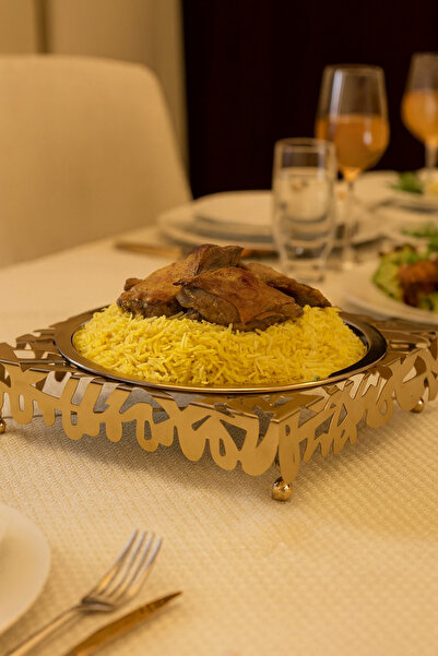 DIVA LADY ✨ 30cm Flat Metal Serving Dish — Matte Silver with a Luxurious Base, Versatile (Rice, Fruits, Desserts and More) ✨