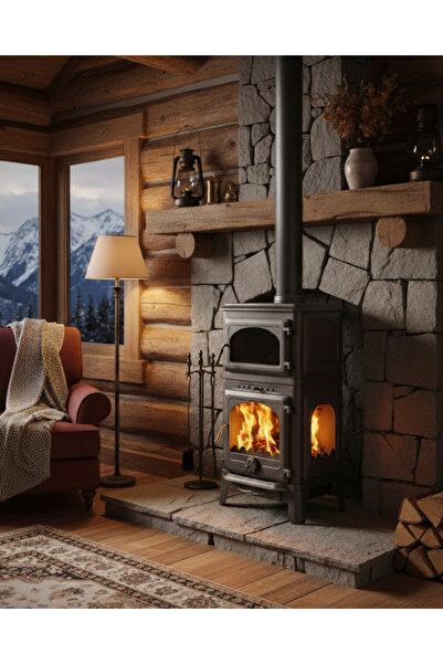 Reyo Stove Mengücek Üç Camlı Yan Kapak Fırınlı Döküm Şömine Soba