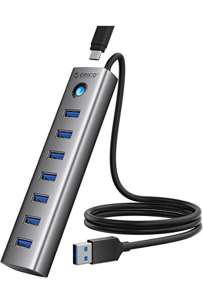 Orico 7-Port USB 3.0 Hub Aluminium Multiport Adapter with 100 cm Cable & Type-C Power
