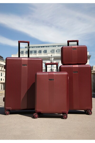 Wittchen Men's Small Suitcase made of polycarbonate with vertical embossing, burgundy