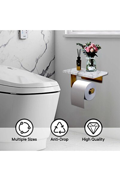 Generic Nodafuer Toilet Paper Holder with Natural Marble Shelf (Brushed Gold, 7.87 x 4.72 in)