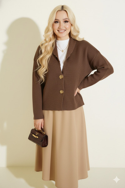 MissPul Gold Buttoned Short Knitwear Cardigan