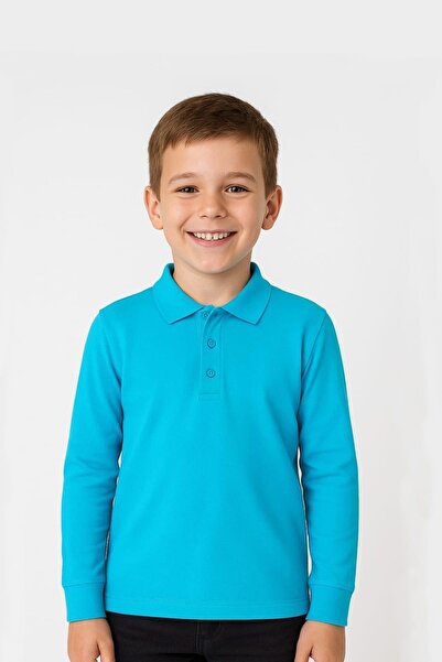 Trend Baby Kids Copii unisex cu mânecă lungă cu guler polo tricou Turcoaz șco...