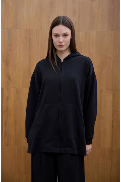 Birgül Bektaş Black Cozy Hooded Detailed Cardigan