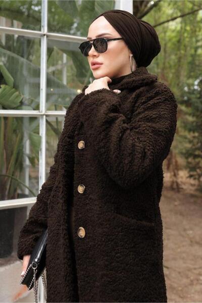 hafsamina Double-Breasted Lapel Plush Coat Brown Hm2507