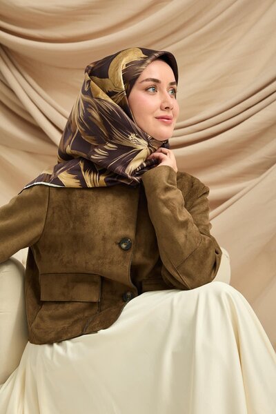 Silk Home Bitter Coffee Flower Pattern Tivil Woven Pure Silk Scarf-Kvs0892