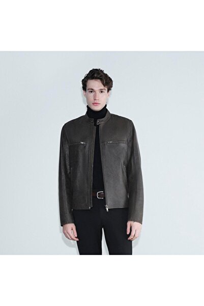 Desa Men's Brown Judge Collar Fit Leather Jacket