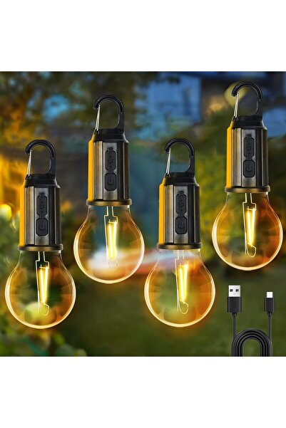 NALACAL Rechargeable Camping Light - 4-Pack Hanging Tent Bulbs, 3 Modes, USB-C