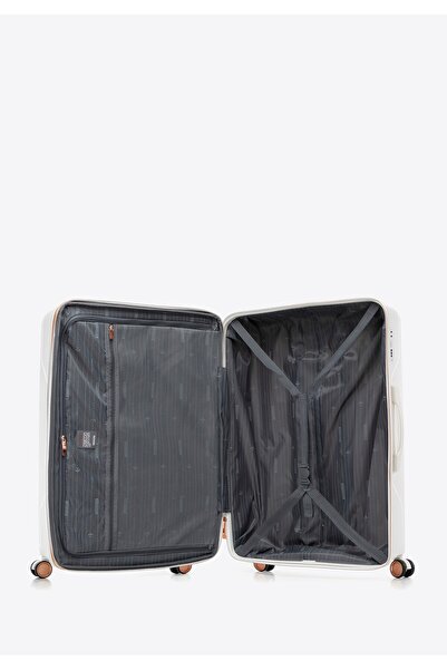 Wittchen Men's Large Suitcase Made of Polypropylene with Diagonal Cream and Gold Stripes