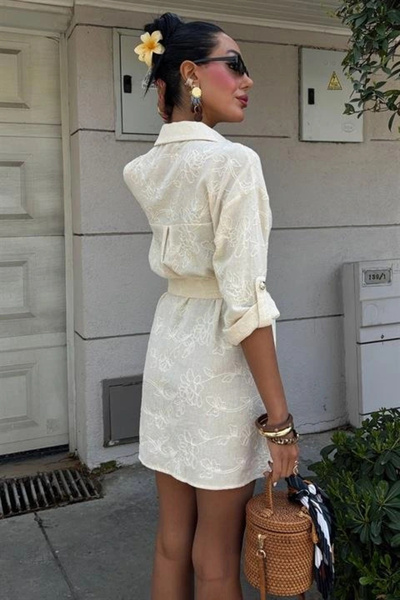 GENCULUS Süzene Embroidered and Gold Buttoned Dress 2742