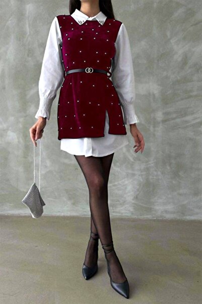 FashionForYou Iuliana shirt dress, with appliqued sundress and matching belt, Red