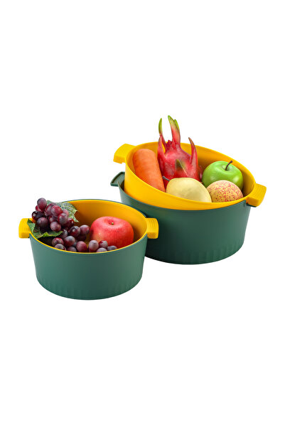 Lawazim Fruit & Vegetable Strainer Bowl 20.5×20.5×9.5cm Green/Yellow - Round Colander