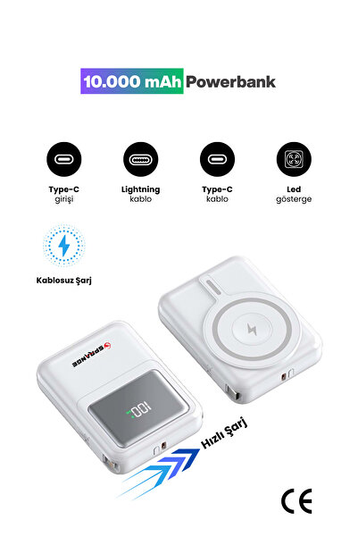 SPRANGE Magsafe Powerbank 10000 Mah Standlı Hızlı Taşınabilir Iphone 11 12 13 14 15 16 Samsung uyumlu
